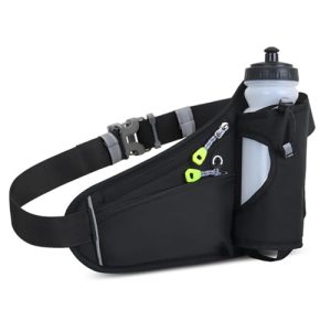 Running Belt Hydration Waist Pack with Water Bottle Holder for Men&Women Outdoor Sports (Black)