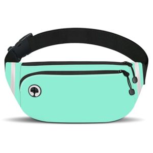 Fanny Packs for Women Men, Waterproof Waist Pack with Reflective Strip, Lightweight Slim Belt Bag with No-Bounce Adjustable Strap Travel Running Hiking Walking Sport(Mint Green)
