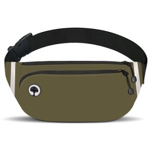 Fanny Packs for Women Men, Waterproof Waist Pack with Reflective Strip, Lightweight Slim Belt Bag with No-Bounce Adjustable Strap Travel Running Hiking Walking Sport(Dark Green)
