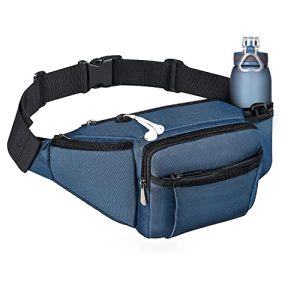 Fanny Pack Waist Bag for Men Women, Lightweight Waist Pack with Water Bottle Holder, Adjustable Belt Bag with Multi-Pockets for Hiking, Dog Walking, Outdoor, Cycling, Running, Travel, Blue
