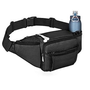 Fanny Pack Waist Bag for Men Women, Lightweight Waist Pack with Water Bottle Holder, Adjustable Belt Bag with Multi-Pockets for Hiking, Dog Walking, Outdoor, Cycling, Running, Travel, Black