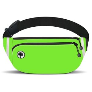 Fanny Packs for Women Men, Waterproof Waist Pack with Reflective Strip, Lightweight Slim Belt Bag with No-Bounce Adjustable Strap Travel Running Hiking Walking Sport(Grass Green)