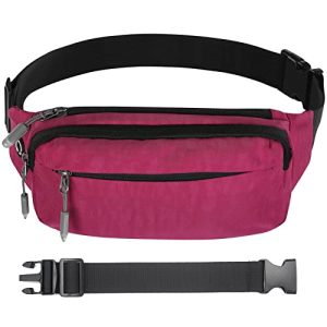 Fanny Pack Waist Packs with Extender for Men or Women, Medium Size Waist Pouch Bag Hip Pack with 3-Zipper Pockets Adjustable Straps for Casual Travel Hiking Jogging Outdoor Sports (Rose Red)