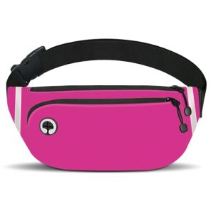 Fanny Packs for Women Men, Waterproof Waist Pack with Reflective Strip, Lightweight Slim Belt Bag with No-Bounce Adjustable Strap Travel Running Hiking Walking Sport(Rose Red)