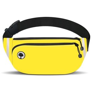 Fanny Packs for Women Men, Waterproof Waist Pack with Reflective Strip, Lightweight Slim Belt Bag with No-Bounce Adjustable Strap Travel Running Hiking Walking Sport(Yellow)