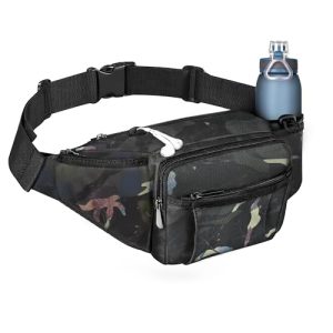 Fanny Pack Waist Bag for Men Women, Lightweight Waist Pack with Water Bottle Holder, Adjustable Belt Bag with Multi-Pockets for Hiking, Dog Walking, Outdoor, Cycling, Running, Travel, Floral