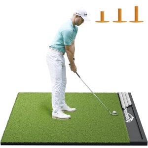 Integrated 5x4ft & 6x4ft Golf Mat with Ball Tray, Thickening Golf Mats Practice Outdoor & Indoor, Artificial Turf Matt with 3 Tees for Hitting, Driving, Chipping, Swing in Backyard, Garage or Basement