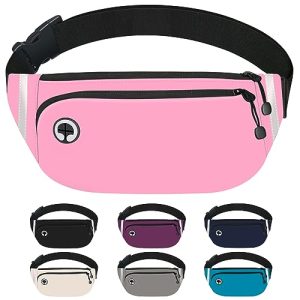 Fanny Packs for Women Men, Waterproof Waist Pack with Reflective Strip, Lightweight Slim Belt Bag with No-Bounce Adjustable Strap Travel Running Hiking Walking Sport(Pink)