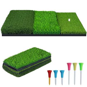 Golf Hitting Mat, 3-in-1 Foldable Golf Mat Indoor Outdoor, Tri-Turf Golf Practice Mat Traint Aid Batting for Chipping Swing Detection Portable Personal Driving Range for Backyard