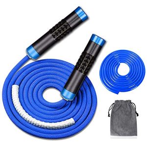 Weighted Jump Rope for Workout Fitness(1LB), Tangle-Free Ball Bearing Rapid Speed Skipping Rope for MMA Boxing Weight-loss,Aluminum Handle Adjustable Length 9MM Fabric Cotton+9MM Solid PVC Rope
