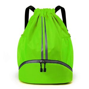 Drawstring Gym Bag for Men, Waterproof Drawstring Backpack for Women, Swim Bag with Shoes Compartment(Green)