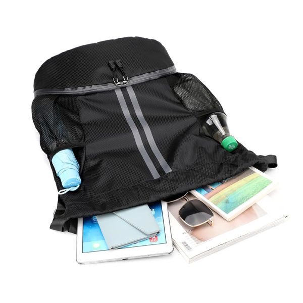 Black Drawstring Gym Bag for Men, Waterproof Drawstring Backpack for Women, Swim Bag with Shoes Compartment, Pull String Sport Bag for Soccer and Basketball. - Image 6