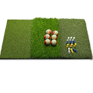 Golf Mat Chipping Hitting 25" x16" 3in1 Foldable - Practice Turf Backyard or Indoor Outdoor Portable Premium Quality Training Realistic Multi Length Grass + 12 Extra Tees