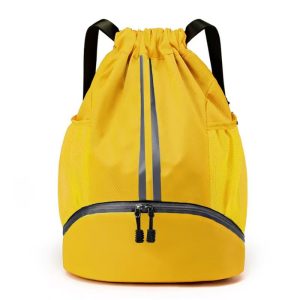 Drawstring Gym Bag for Men, Waterproof Drawstring Backpack for Women, Swim Bag with Shoes Compartment. (Yellow)